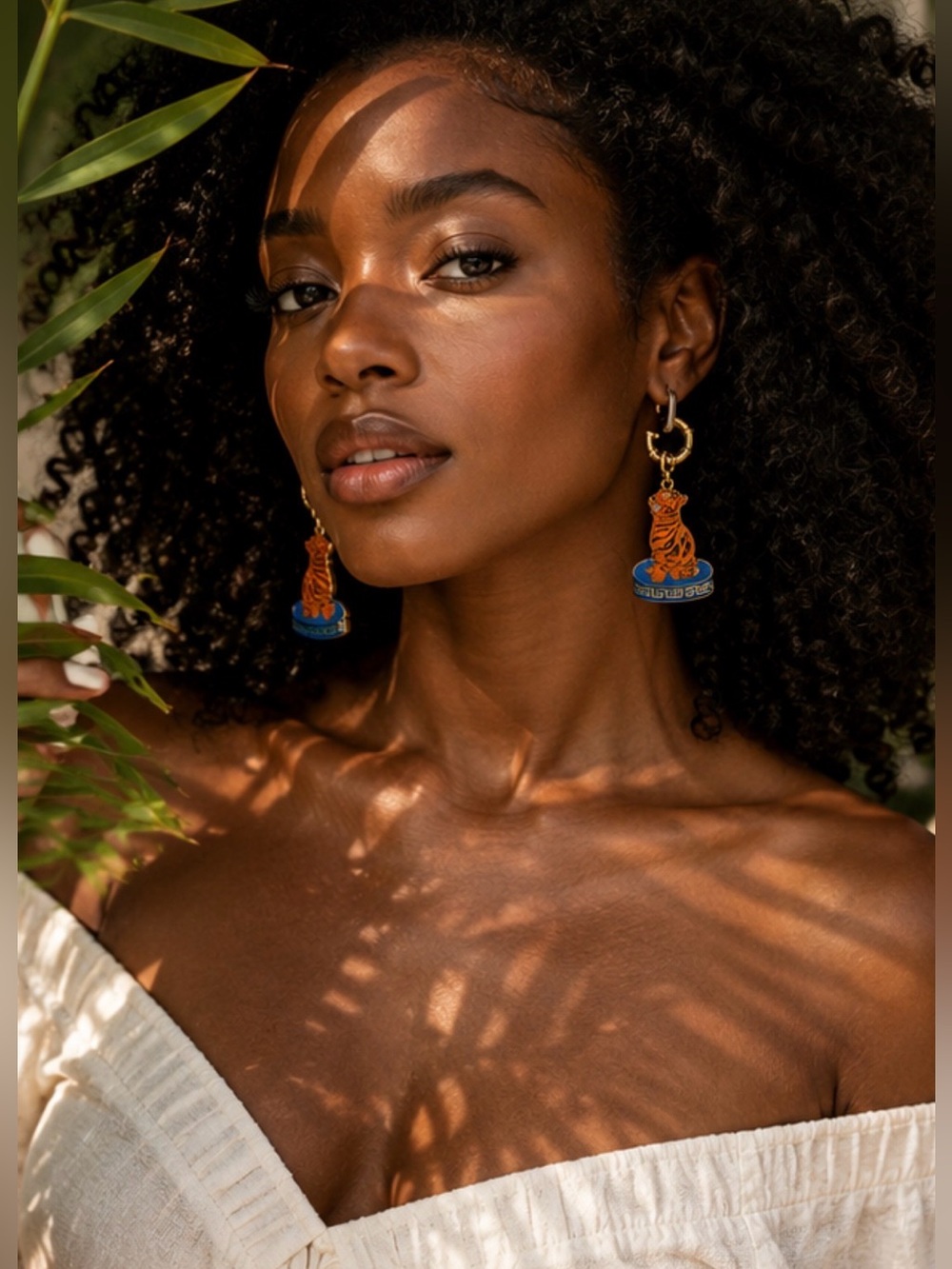 Bella Canvas Orange & Blue Tiger Charm Hoop Earrings - Women Jewelry
